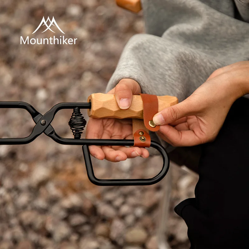 Outdoor Camping Can Blow Fire Barbecue Iron Duck Bill Fire Tongs Solid Wood Handle Charcoal Firewood Clip
