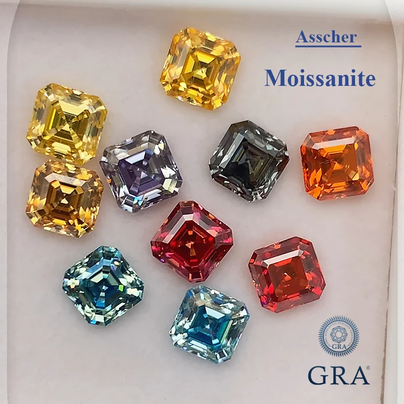 Asscher  Moissanite D Blue Red Green Yellow Lab Diamond Loose Stone Pass Diamond Tester for Jewelry Making With GRA Certificate