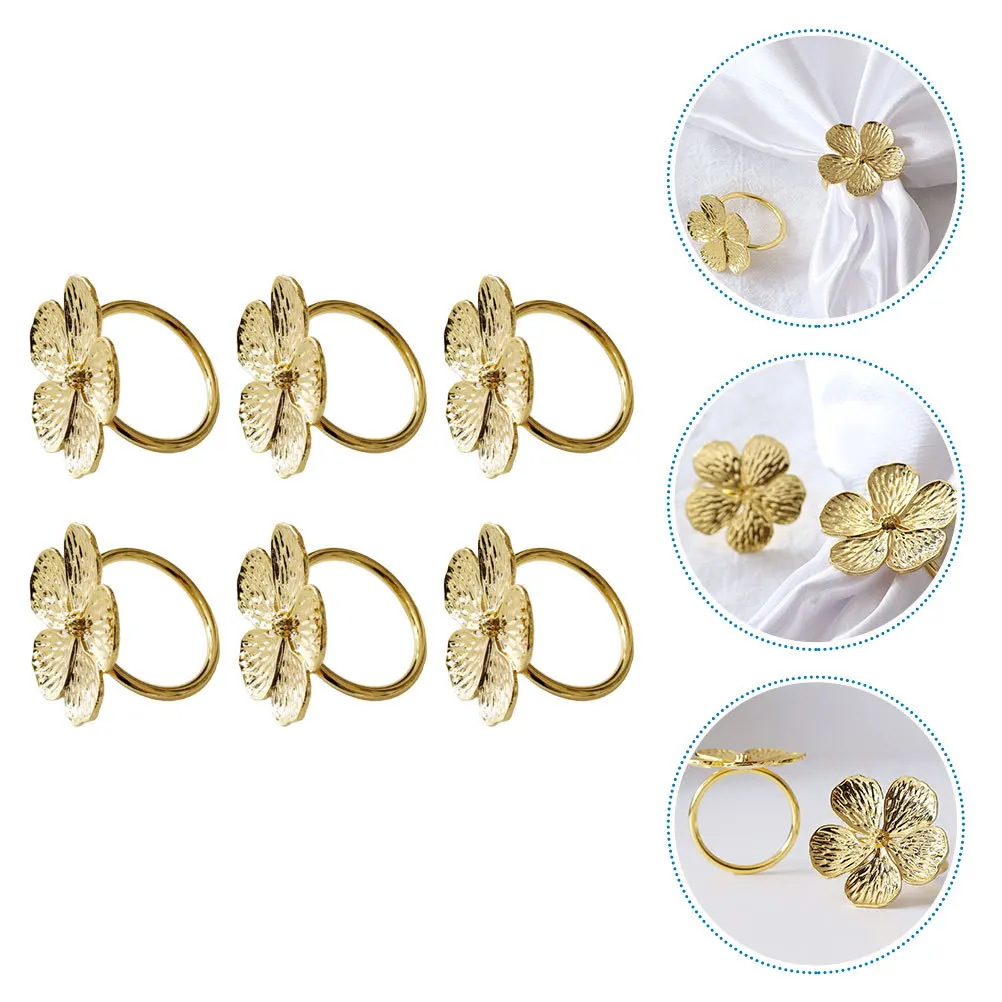 

6Pcs Metal Napkin Rings Exquisite Flower Design Elegant Style for Wedding Party Banquet Home Decor Napkin Buckles Decorations