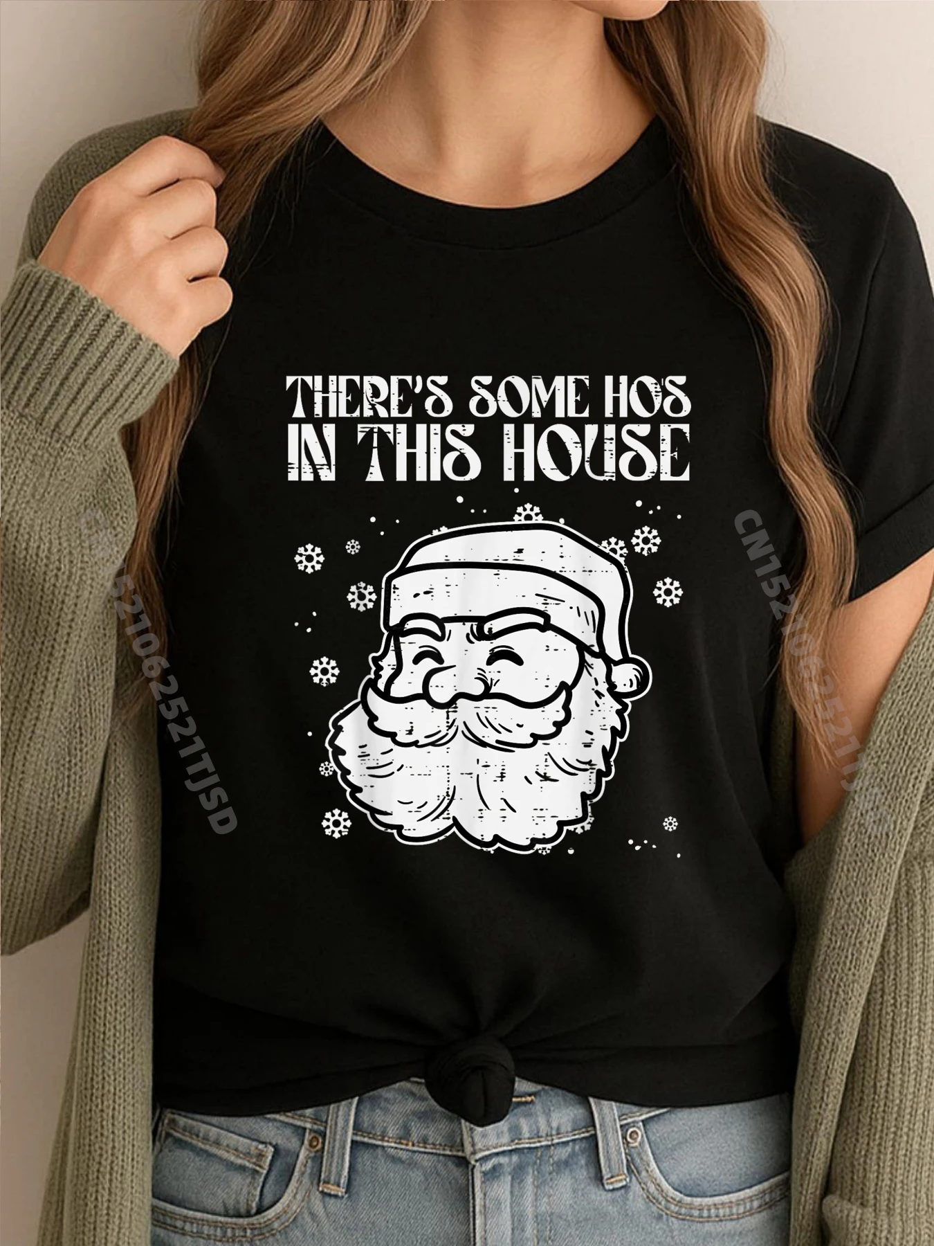 

Theres Some Hos In This House Рождественская христианская футболка для женщин и мужчин, одежда большого размера