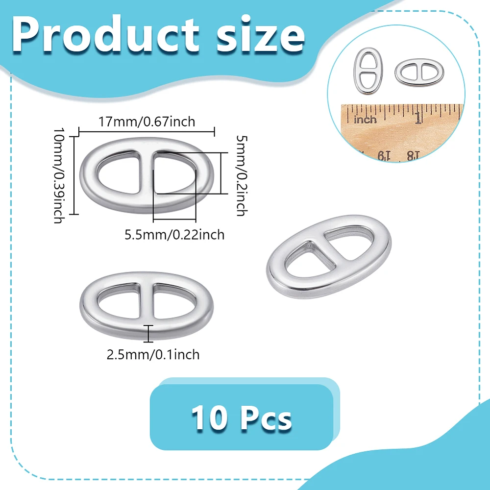 10Pcs Oval Linking Pendants 304 Stainless Steel Connector Charms Metal Bracelet Linking Charms Pulls Tab for DIY Jewelry Making