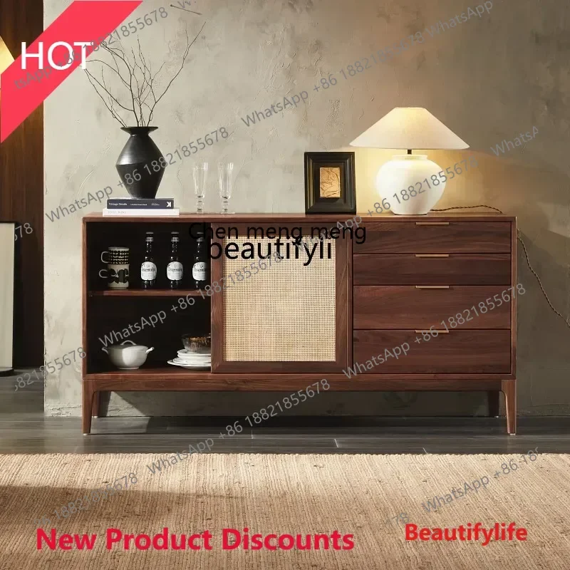 cn8617 ssRattan Sideboard Cabinet Solid Wood Locker Tea Cabinet Nordic Household Log Multi-Functional Cabinet