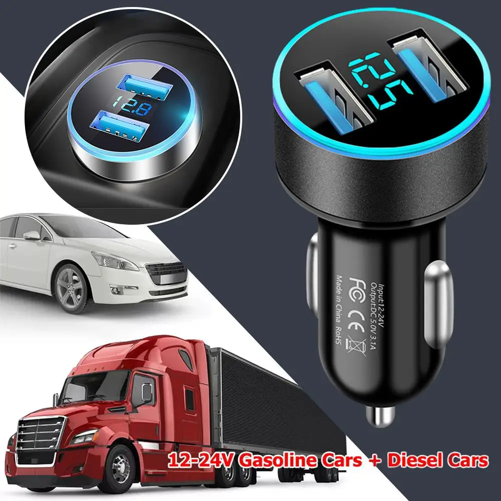 3.1A Dual USB Fast Car Charger Cigarette Lighter 2-Port USB Car Socket Power Adapter With Voltage Detection For iPhone Samsung