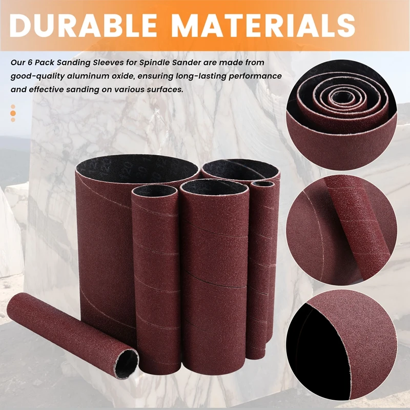 6 Pack Sanding Sleeves For Spindle Sander 120 Grit, Aluminum Oxide Sandpaper Power Sanding Sleeves