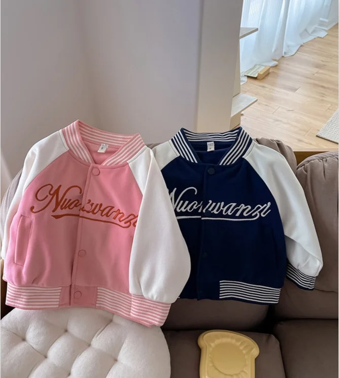 Chaqueta de béisbol coreana para niños y niñas, ropa informal con letras de retales de Color, novedad de otoño, 2024