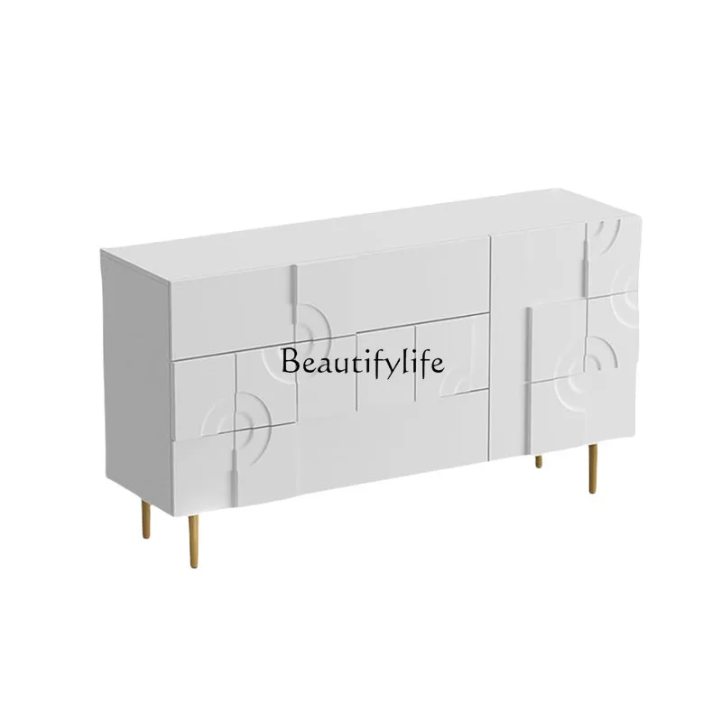 

American light luxury carved solid wood dining side cabinet French cream style white wall creative storage cabinet
