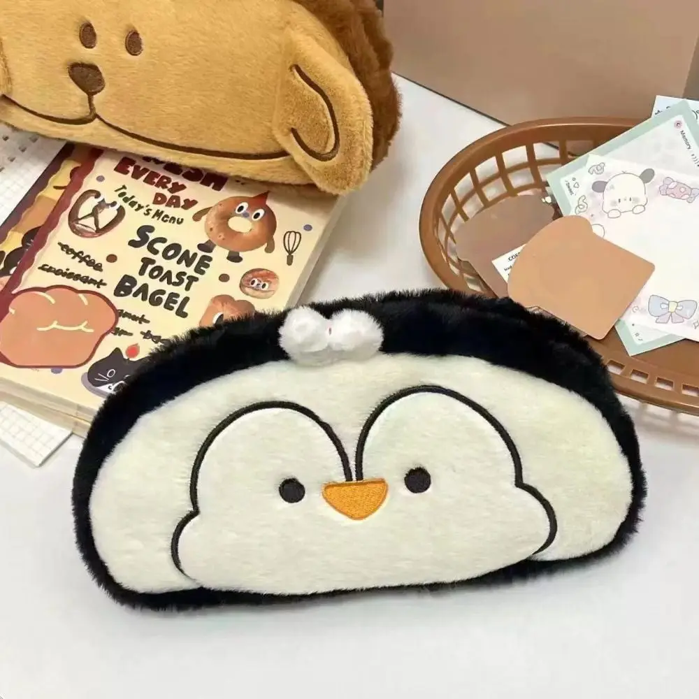 Plush Bag Animals Plush Pencil Case Large Capacity Girl Heart Penguin Pencil Pouch Kawaii Dirt-proof Cartoon Plush Pen Bag