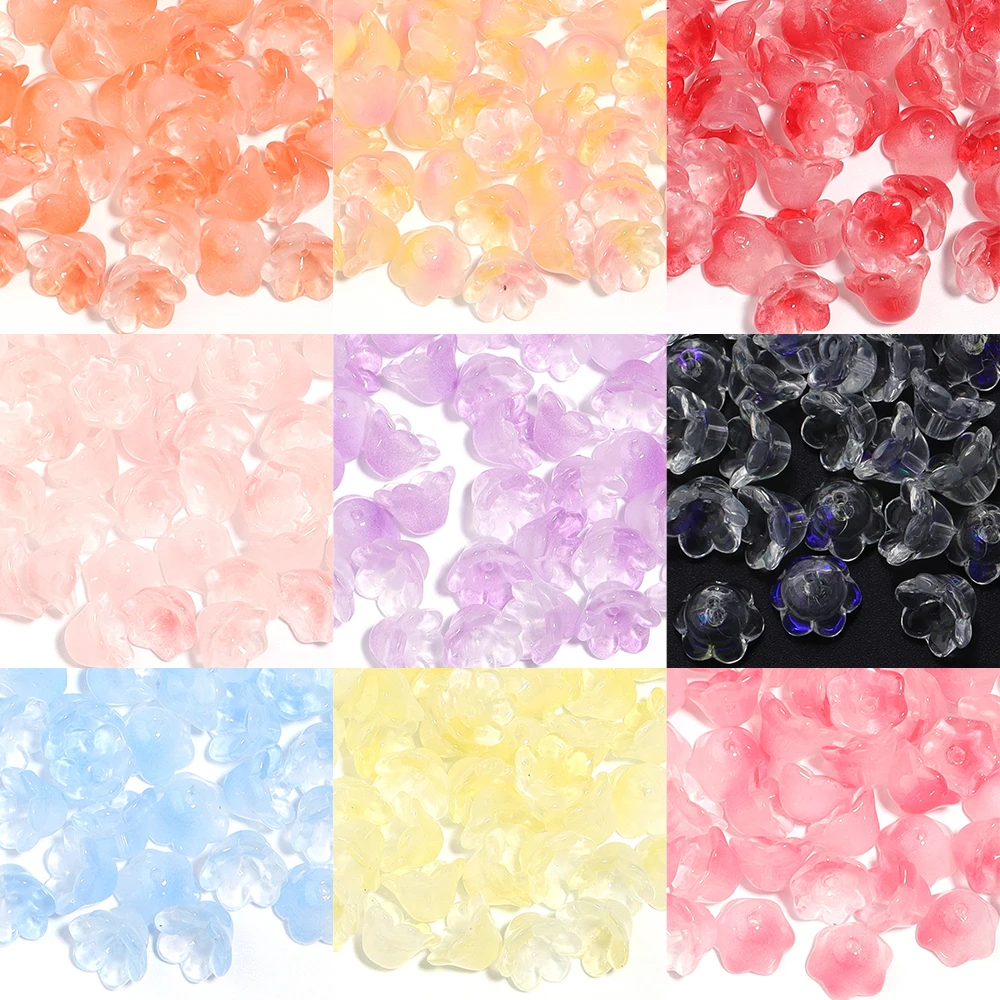 50pcs Colorful Lily of The Valley Flower Shape Bead 12x7.5mm Lampwork Glass Loose Beads for DIY Craft Jewelry Making Accessories image 3