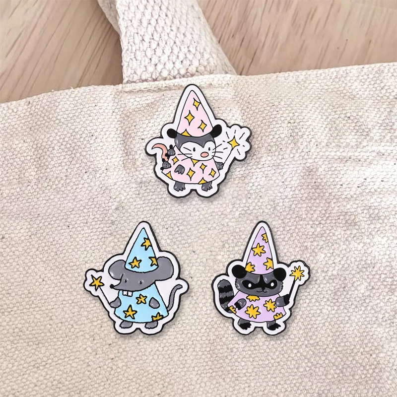 Magic Mouse Raccoon Penguin Wizard Hat Enamel Badge Fairy Tale Cute Pin Alloy Brooch Jewelry Accessories Gifts For Kids