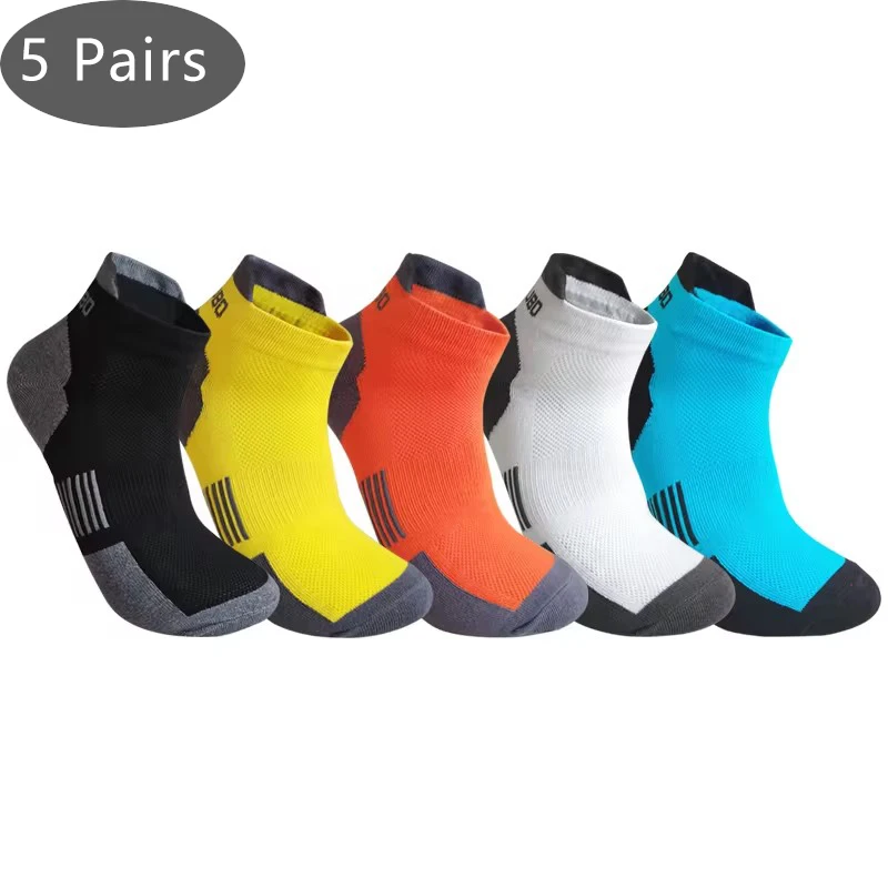 5 Pairs Sport Ankle Socks Men Cotton Bright Color Mesh Shallow Mouth Sweat-Absorbing Fitness Marathon Travel Crew Boat Socks