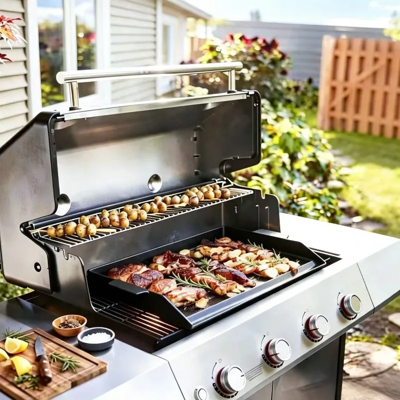 Outdoor BBQ Cast Iron Griddle Pan Flat Skewer Cooking Plate for Gas Grill Backyard Patio Barbecue Cookouts