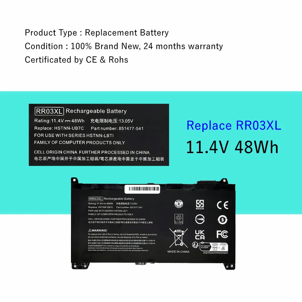 Bateria do portátil 11.4v: 48wh rr03xl HSTNN-LB71 para hp probook 430 440 450 455 470 g4 HSTNN-Q01C HSTNN-Q02C HSTNN-PB6W HSTNN-UB7C