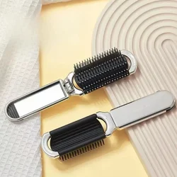 Mini Hair Brush Folding Massage Comb Head Massage Anti-Static Portable Travel Hair Brush Girl Hair Combs With Mirror