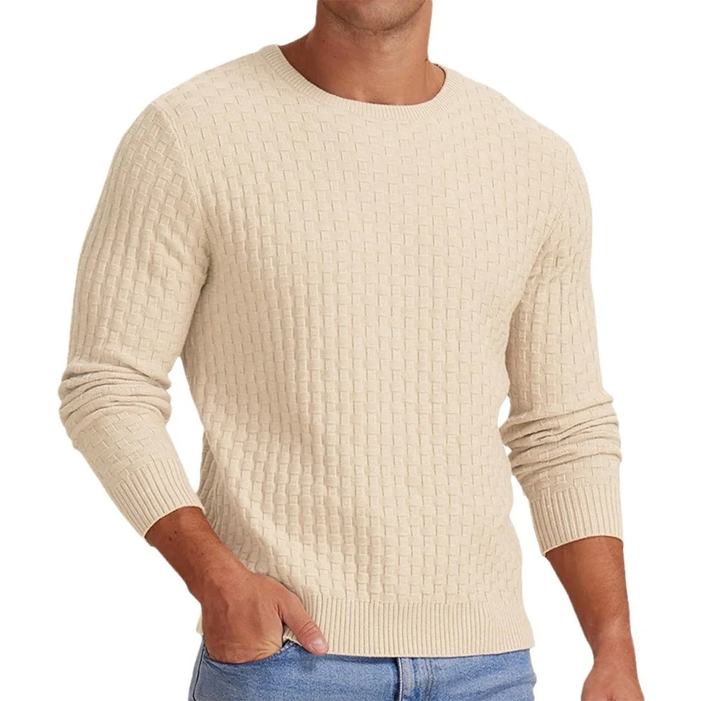 New Men's Round Neck Men's Pullover Autumn and Winter Long Sleeved V-neck Fried Dough Twists Thickened Knitting Base Sweater