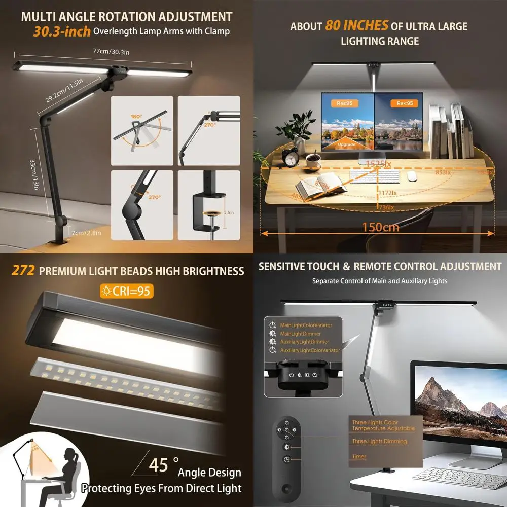 

Регулируемая настольная LED-лампа с 3 источниками света и креплением-прищепкой, 1500 люмен, для защиты глаз, 24 Вт, с регулировкой яркости, для дома и офиса