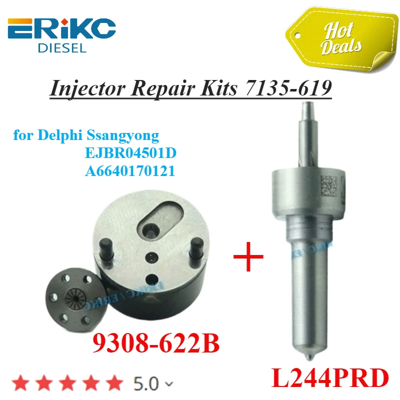 EJBR04501D A6640170121Common Rail Injector Repair Kits 7135-619 Nozzle L244PRD Valve 9308-622B for Delphi Ssangyong