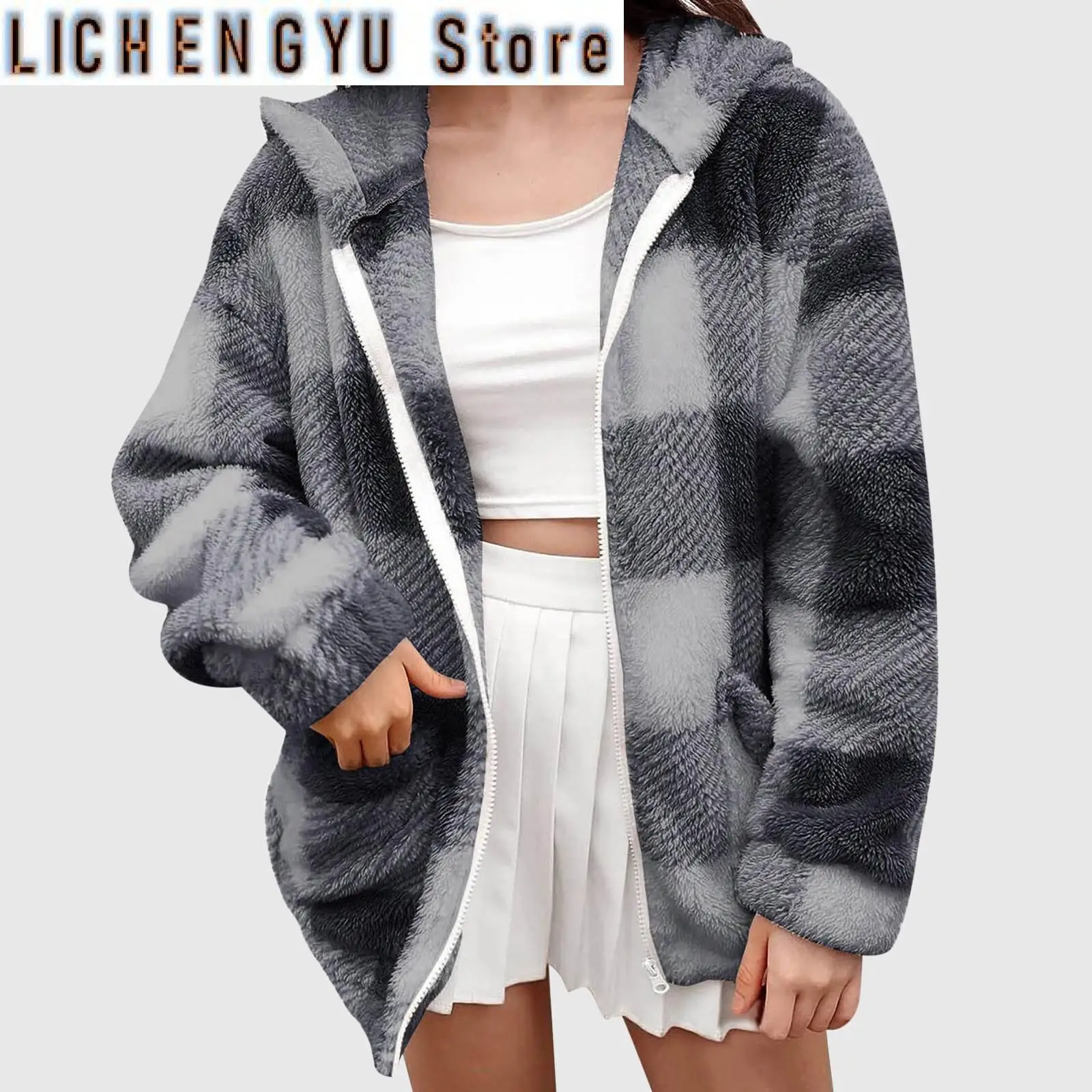Jackets For Women Winter A Stylish Winter Loose Casual Long Sleeve Hooded Jacket With Zipper Outerwear Chaquetas