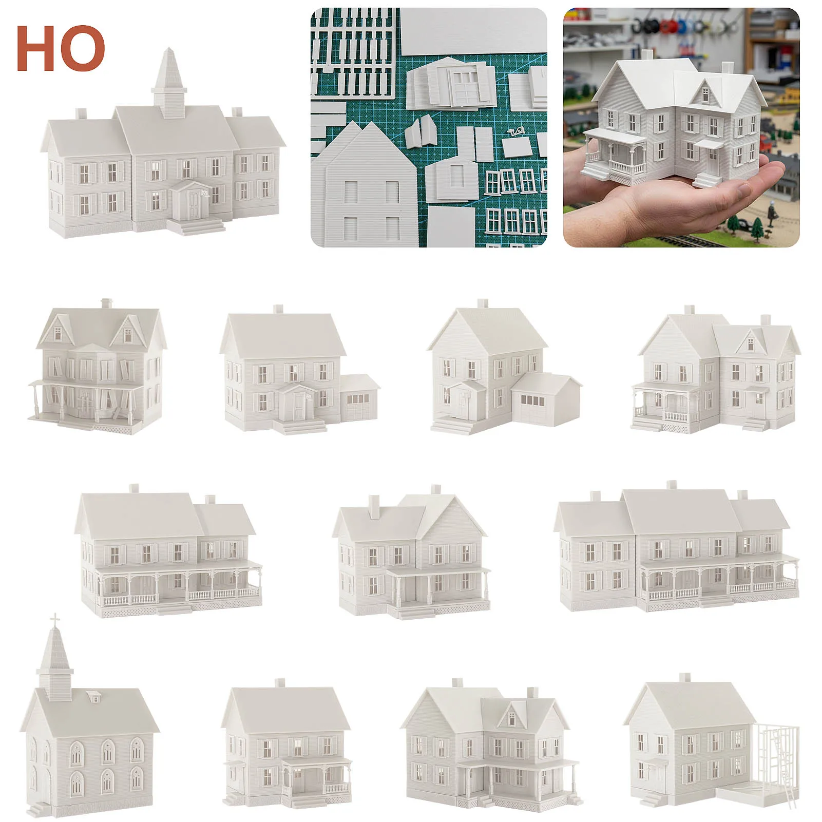 Evemodel HO Scale 1:87 Model Dwelling House Kit White Not-built Architectural Building