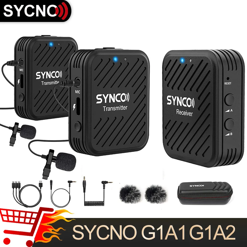 SYNCO G1A2 G1A1 2.4GHz Wireless Lapel Microphone Dual Channel Mini Lavalier Mic With Low Cut&Gain Control for Cell Phone Camera