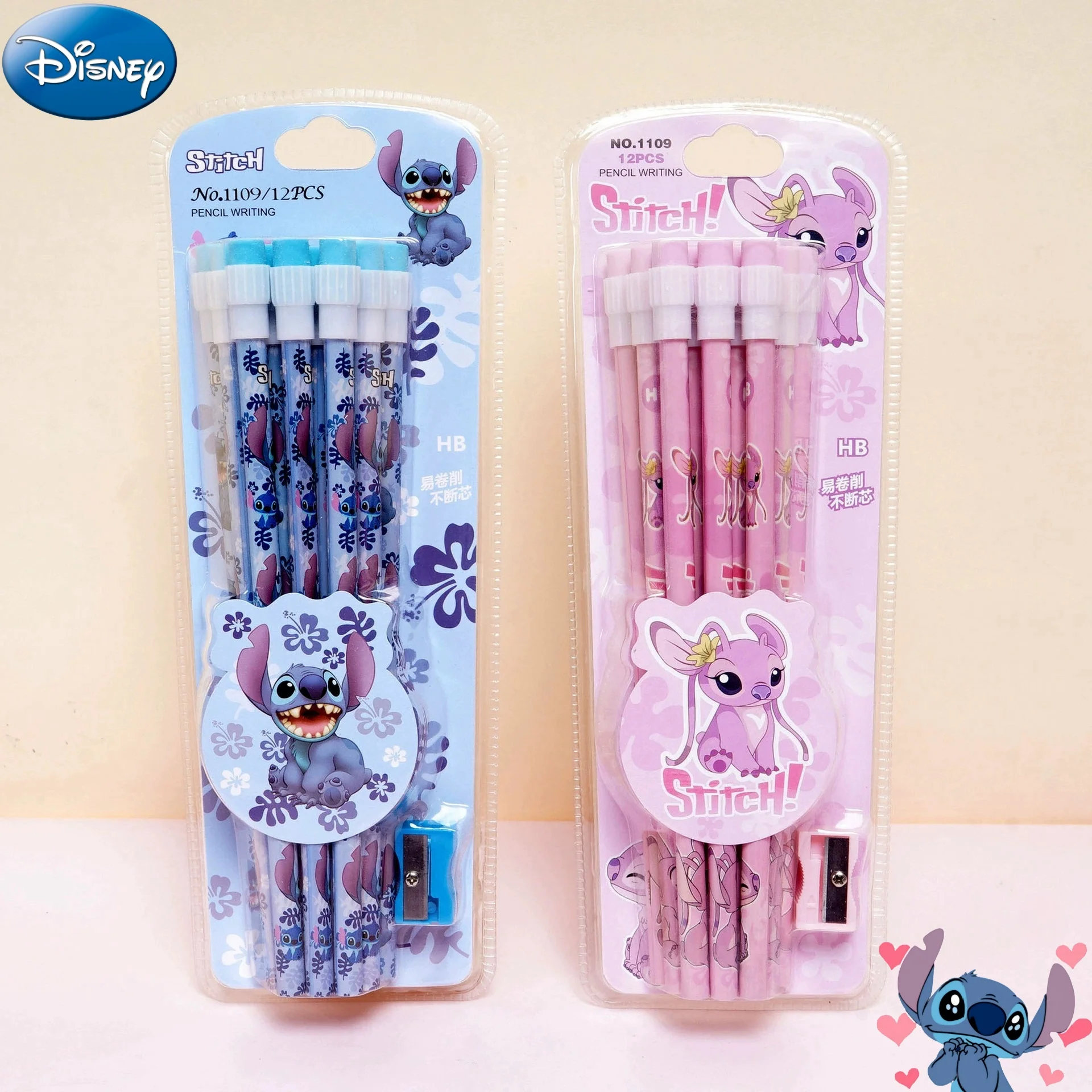 12pcs Stitch Disney HB Pencils Anime Lilo & Stitch Cartoon Pencils Roller Stationery Box Set Writing Drawing Kids Birthday Gifts