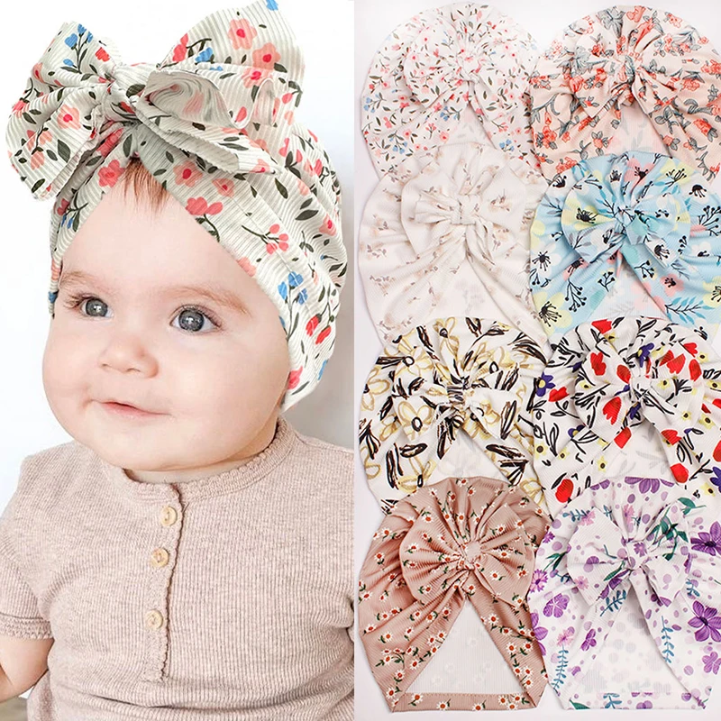 Baby Floral Indische Mütze Frühling Herbst Kleinkind Kleinkind Blumendruck Elastisches Stirnband Turban Kinderzubehör