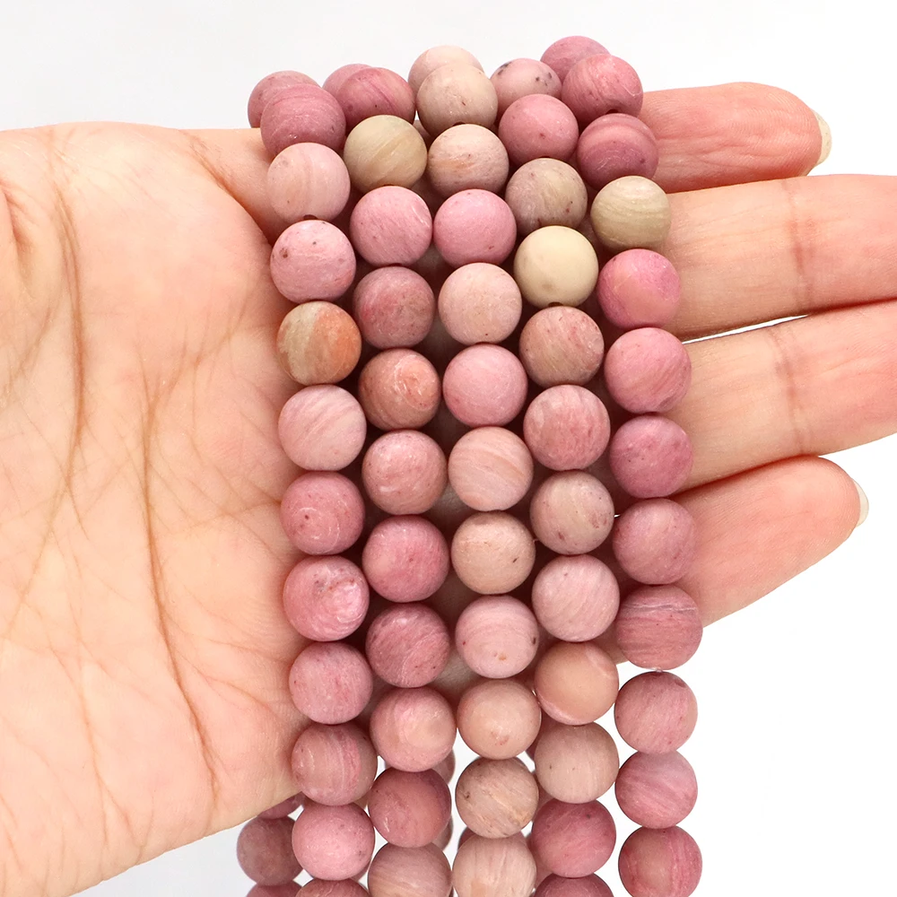 

4/6/8/10mm Natural Stone Pink Rhodonite Matte Beads Healing Crystal Loose Gemstone Bead for Jewelry Making DIY Bracelet Necklace