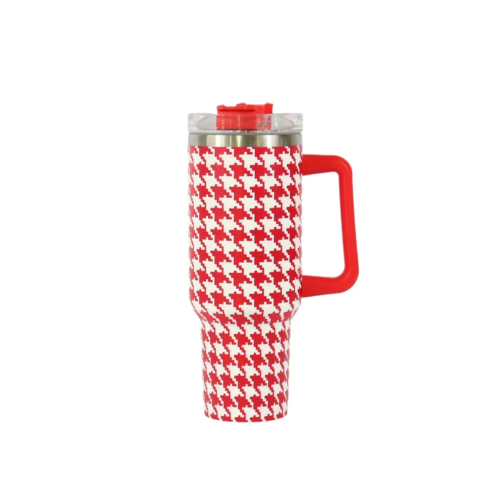 1200ml Lattice Houndstooth Stainless Steel Mug Coffee Cup Thermal Travel Car Auto Mugs Thermos 40Oz Tumbler Handle Straw Drinkwa