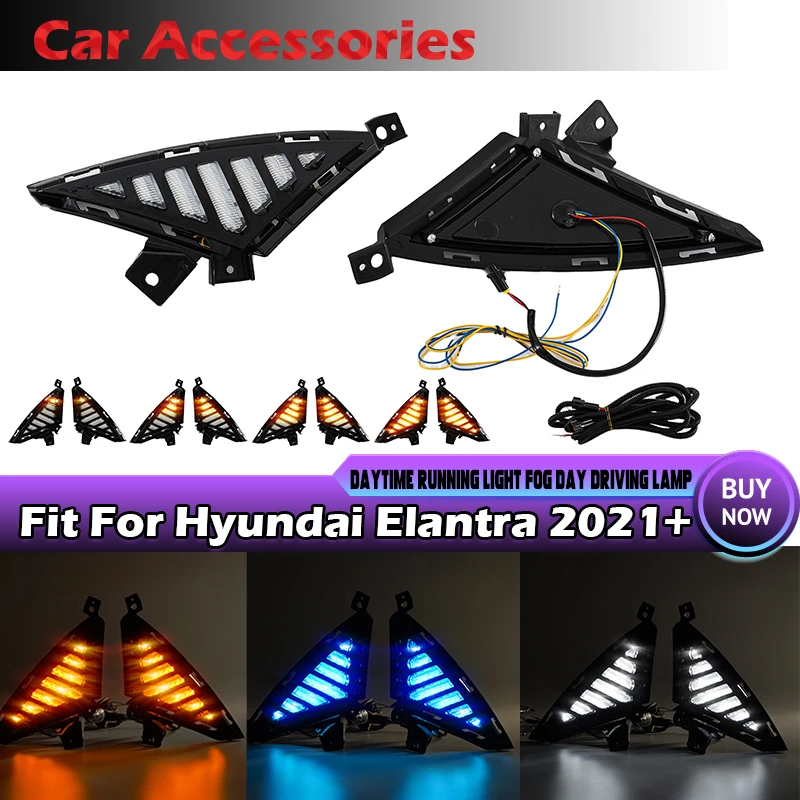 

Fit For Hyundai Elantra 2020+ Auto LED DRL Daytime Running Light Fog Lamp Turn Signal Light Assembly 2PCS Yellow Bule White