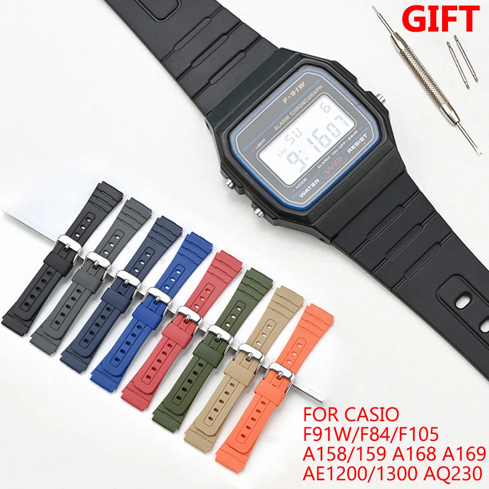 

Спортивный ремешок для часов Casio F91W из ТПУ, 18 мм, черный, мягкий, из полимерной смолы, для моделей SGW400, W800H, F84, F105/108/A158/168, AE1200/1300