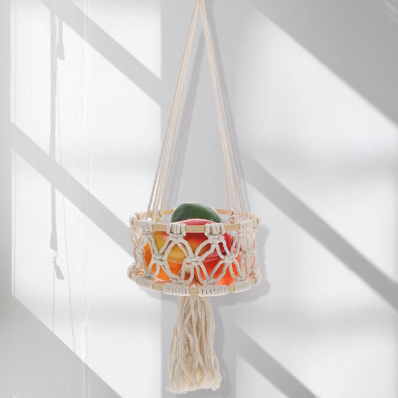 

Decorative Hanging Basket Cotton Rope Woven Fruit Storage Kitchen Organizer Boho Style Sweet Gift Hanging Fruit Basket