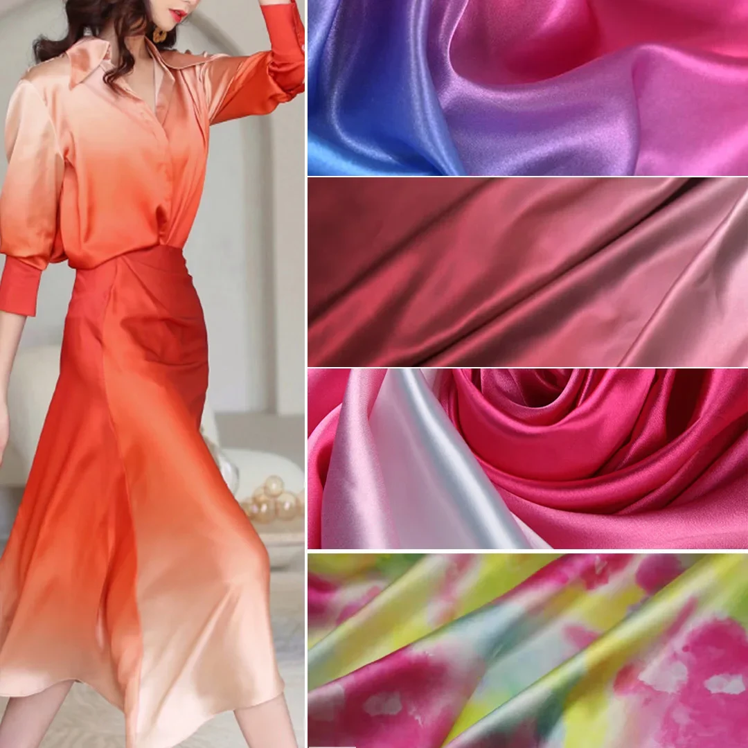 Ombre Fashion Quality Glossy Charmeuse Slippy Digital Print Shirt Dress Fabric