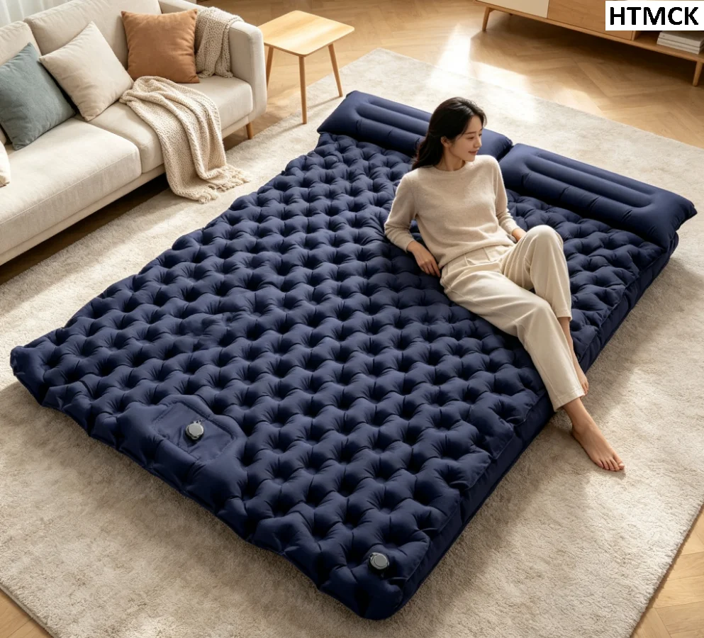 Outdoor Daybed Sofa - ที่นอนเป่าลมคู่สำหรับตั้งแคมป์กลางแจ้ง HTMCK แผ่นรองนอนแบบกว้างพิเศษ น้ำหนักเบา พับได้ ใช้สำหรับนอนในรถยนต์หรือเดินทาง