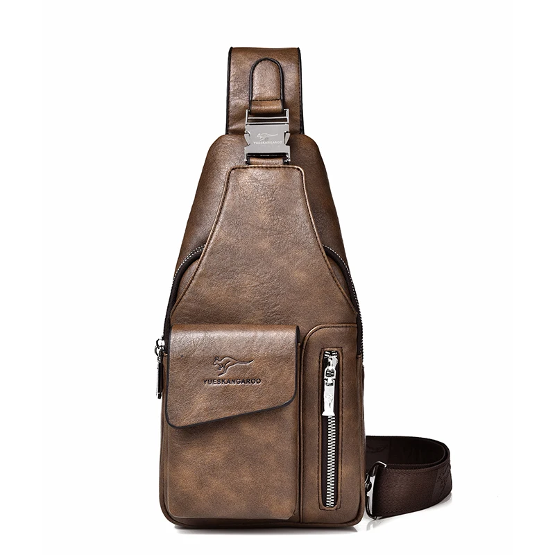 

Kangaroo Luxury Brand Fashion Casual PU Leather Men's Chest Bag Vintage Crossbody Bags Luxury Designer Travel Men Shoulder Bag