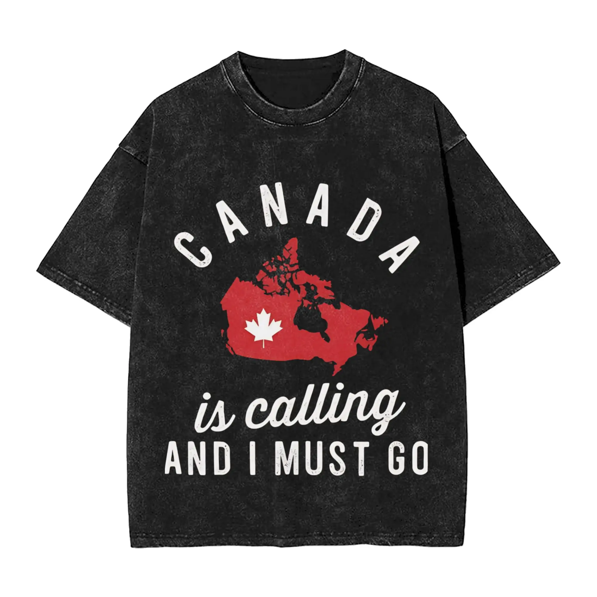 Funny Canada Is Calling and I Must Go Flag  Washed T Shirts Streetwear Hip Hop Cool T-Shirts  Tees Men Women 100% Cotton