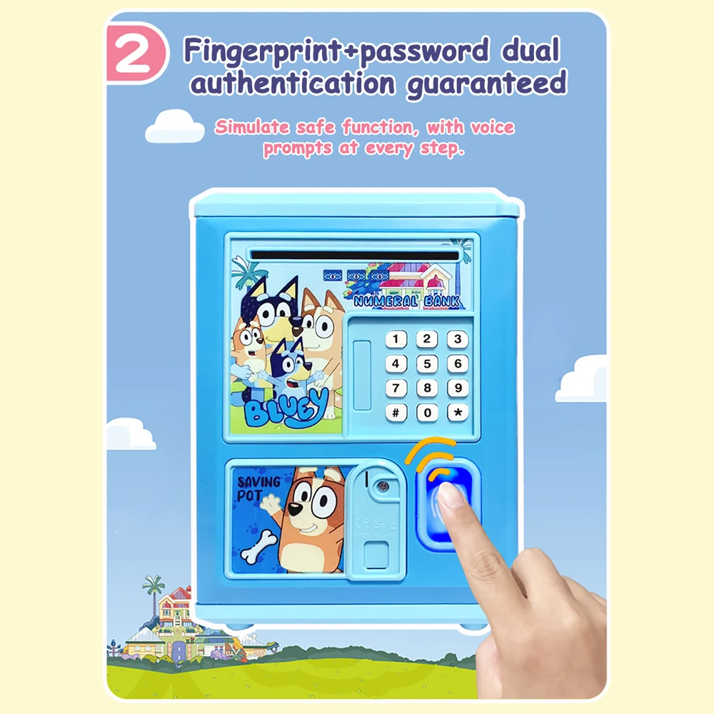 Bluey Bingo-cerradura de código electrónico para niños, hucha, caja de monedas, rollo automático de dinero en efectivo, caja fuerte pequeña, juguetes para niños y niñas, regalo