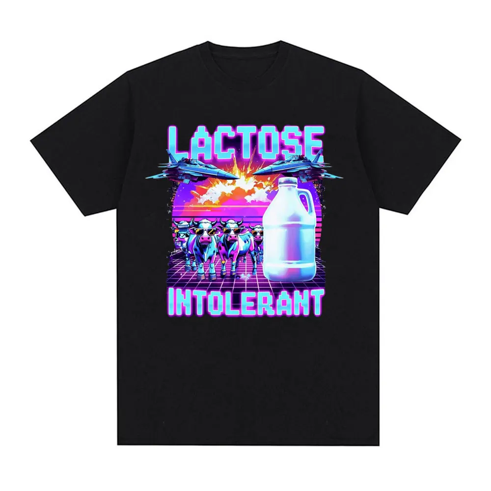 Lactose Intolerant Meme New Graphic T-Shirt Retro Milk 90s Funny T Shirts Men Women Casual 100% Cotton Humor Short Sleeve Tshirt