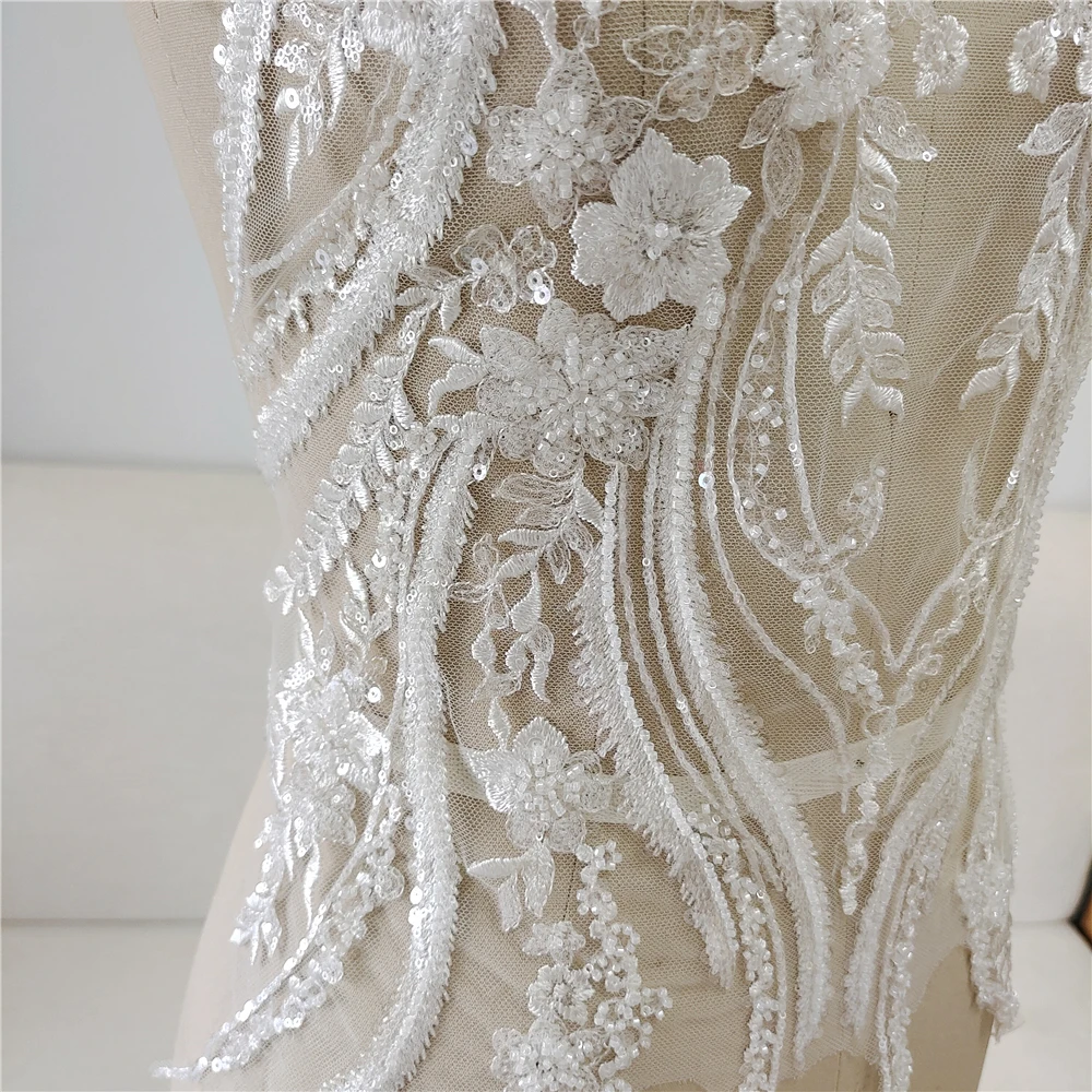 

Hollow Out DIY Embroidered Sequin Front Chest Decor Floral Wedding Dresses Accessories Hollow Out Bridal Gown V Neck Lace Fabric