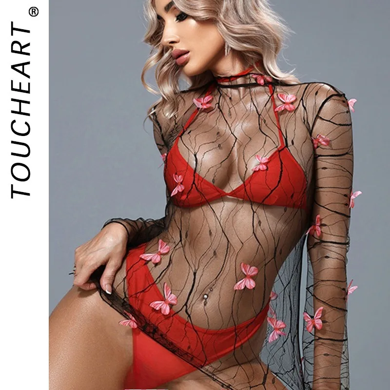 Toucheart المثيرة الملابس الداخلية اللباس الداخلي شبكة المرقعة القوس عقدة ديكور 3 قطعة سليم يغرق الساخن الفتيات انظر من خلال مغر ملابس داخلية ساخنة مجموعة #1