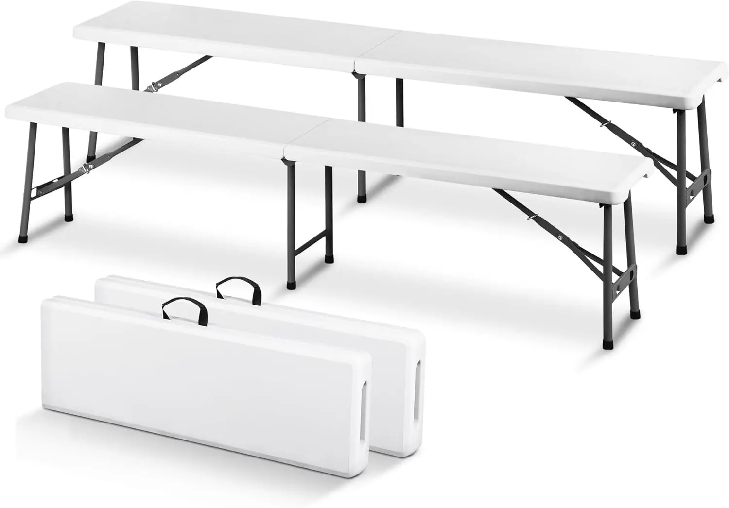 

6 FT Plastic Folding Bench, Portable Outdoor Bench with Handle & Non-Slip Mat, Waterproof Dining Seat for Picnic Party Garden