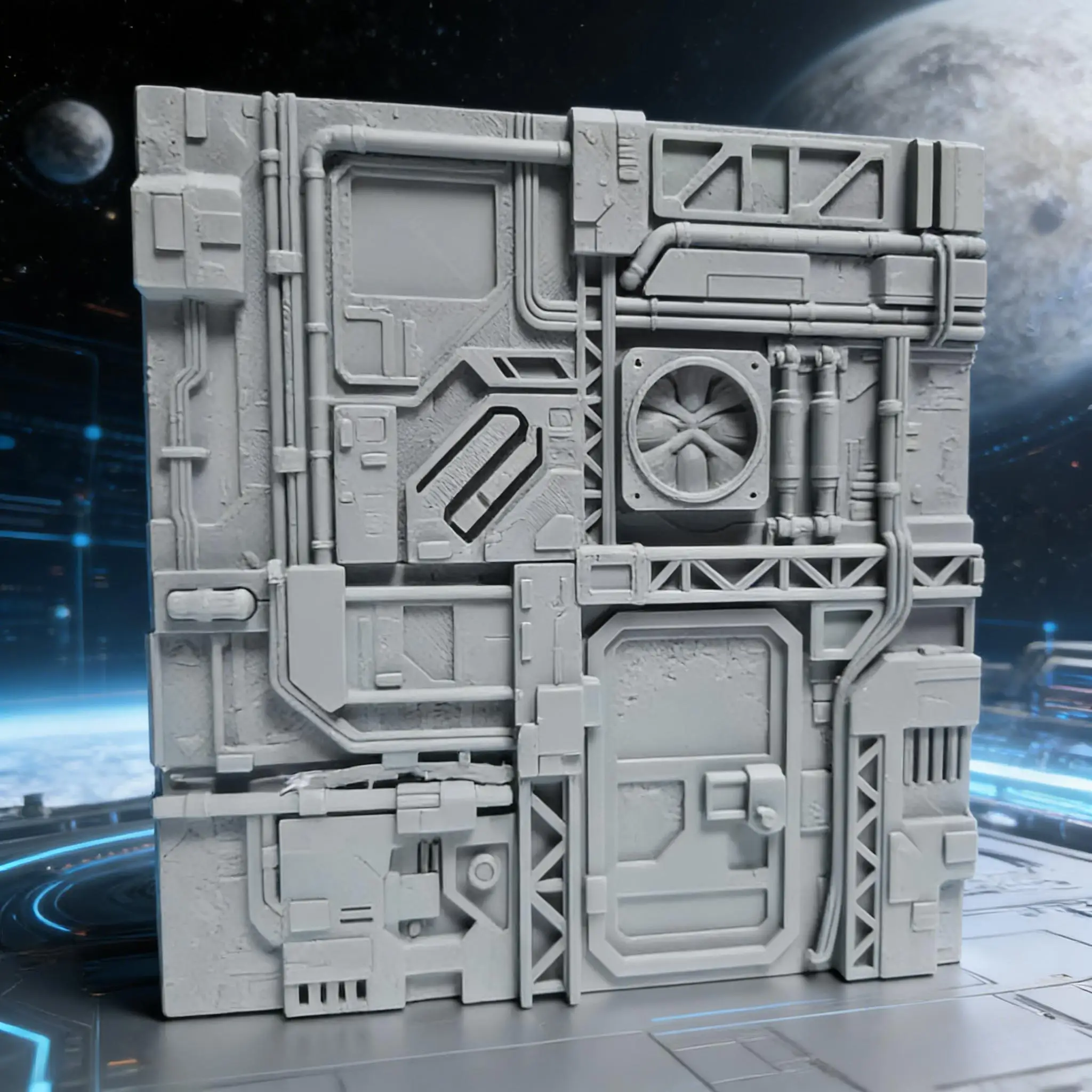 Sci-Fi Spaceship Wall Panel Model - Industrial Futuristic Station Tile, Cyberpunk Diorama Base for Miniature Scenery