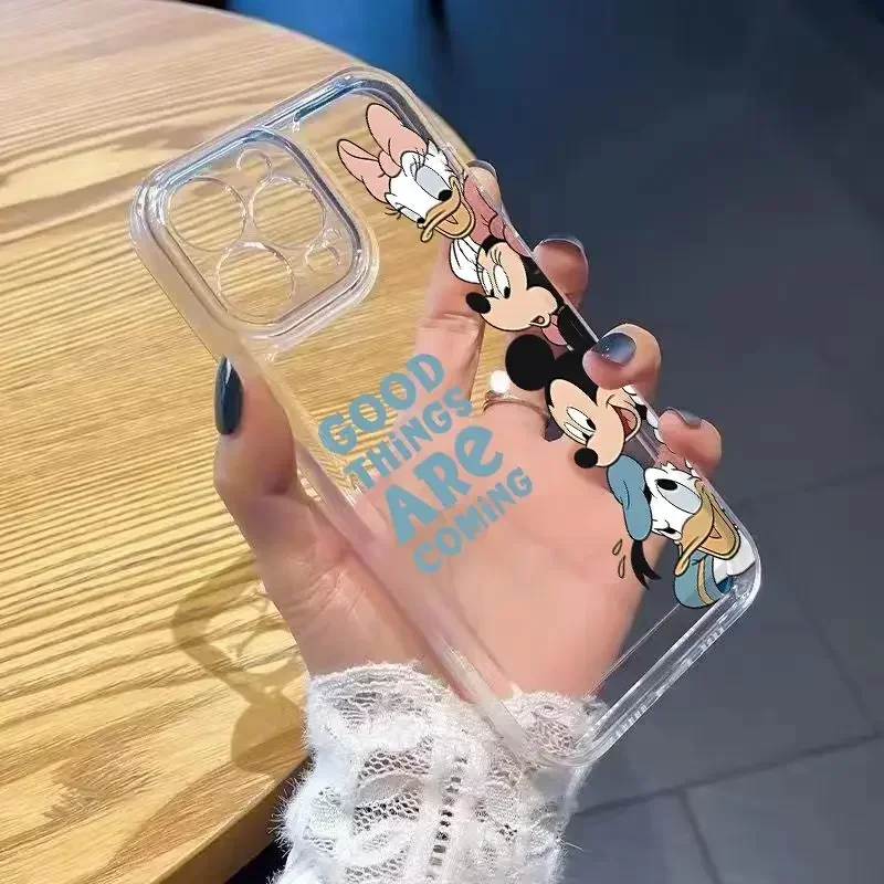 حافظة شفافة لطيفة ميكي وميني ماوس لهاتف آيفون 16 11 12 13 14 15 برو ماكس XR 8 Plus ديزني دونالد ديزي داك غطاء رفيع للغاية