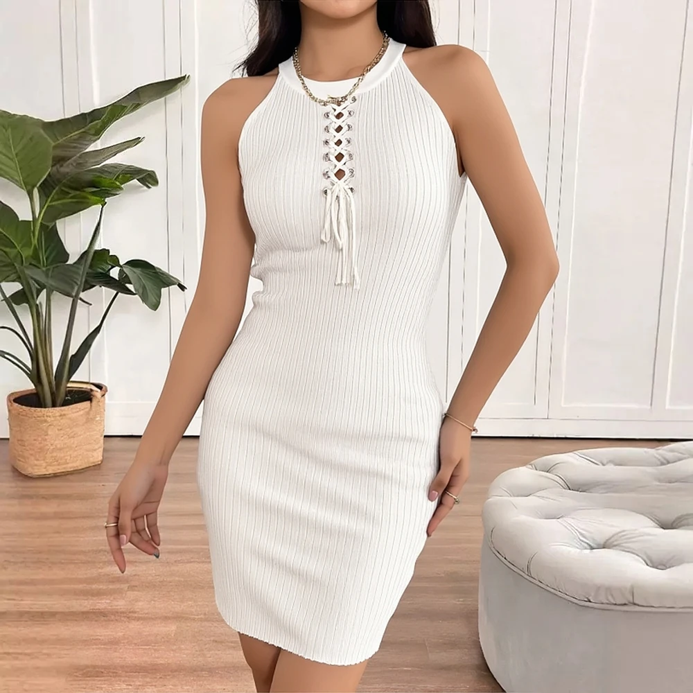 YuooMuoo 여성 여름 스타일 니트 미니 드레스 레이디 섹시한 붕대 랩 힙스 클럽 파티 드레스 streetwear 의상 vestidos