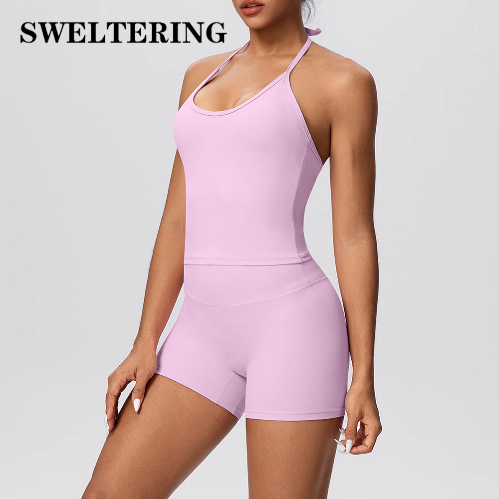 Women Two Piece Gym Workout Set Sports Yoga Suit Fitness Tracksuit Athletic Wear Female High Waist Sports Shorts Suit Sportswear