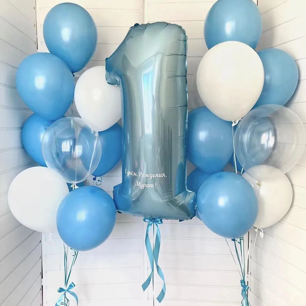 

19Pcs 40inch Pearl Blue Number Foil Column Latex Balloons Happy Birthday Party Decorations Kids Boy 1 2 3 4 5 6 7 8 9 Year Old