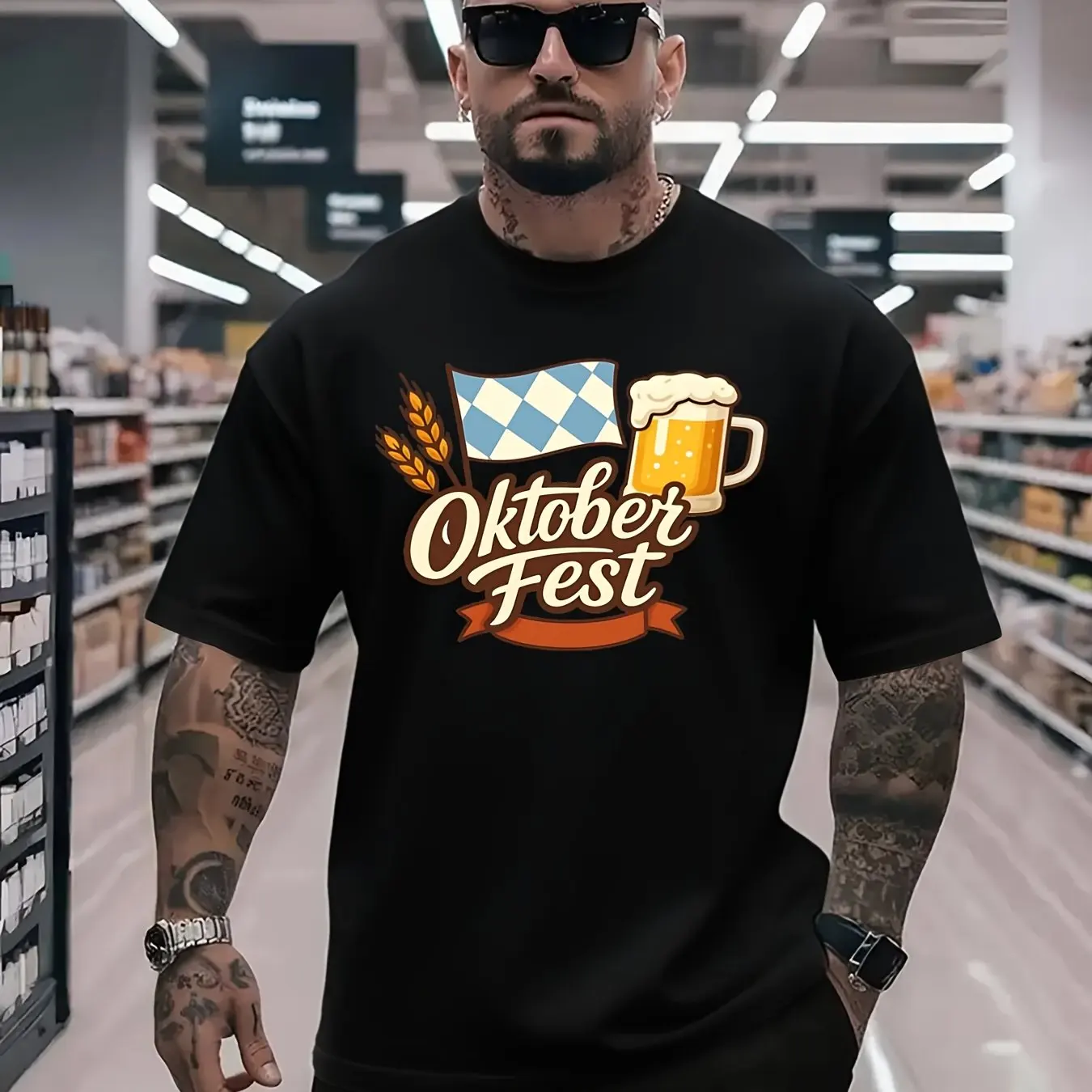 Camiseta de Oktoberfest para hombre, taza de cerveza con bandera bávara, tema alemán Pretzel con diseño de manga corta listo para la Lederhosen, ropa para hombre