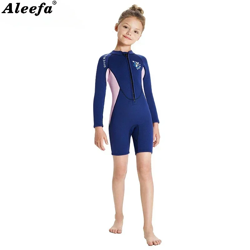 Roupa de mergulho curta de neoprene para meninas 2,5 mm para crianças – mantenha aquecido, peça única, manga curta, roupa de banho de inverno