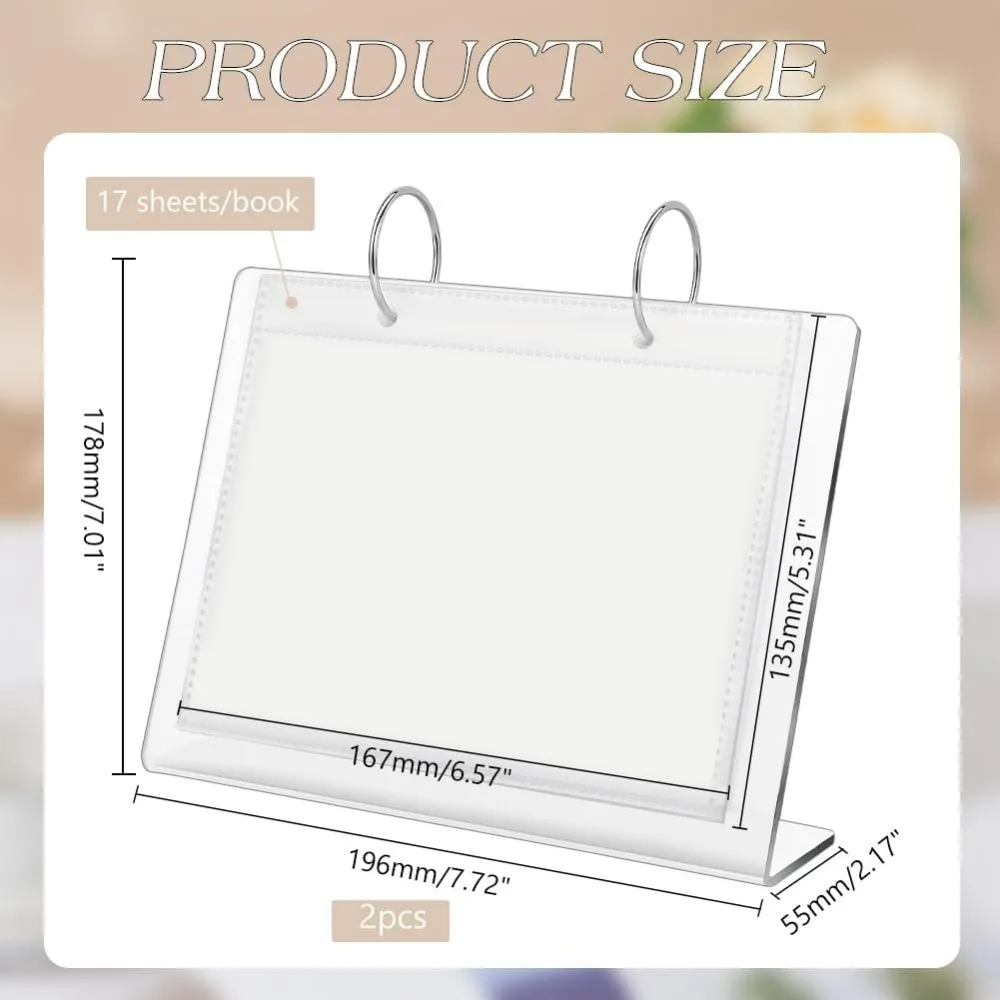 2 Pcs Desktop Mini Acrylic Photo Album Holds 68 Photos of 4x6Inch Tabletop Flip Calendar Style Frames Desktop Display Holder