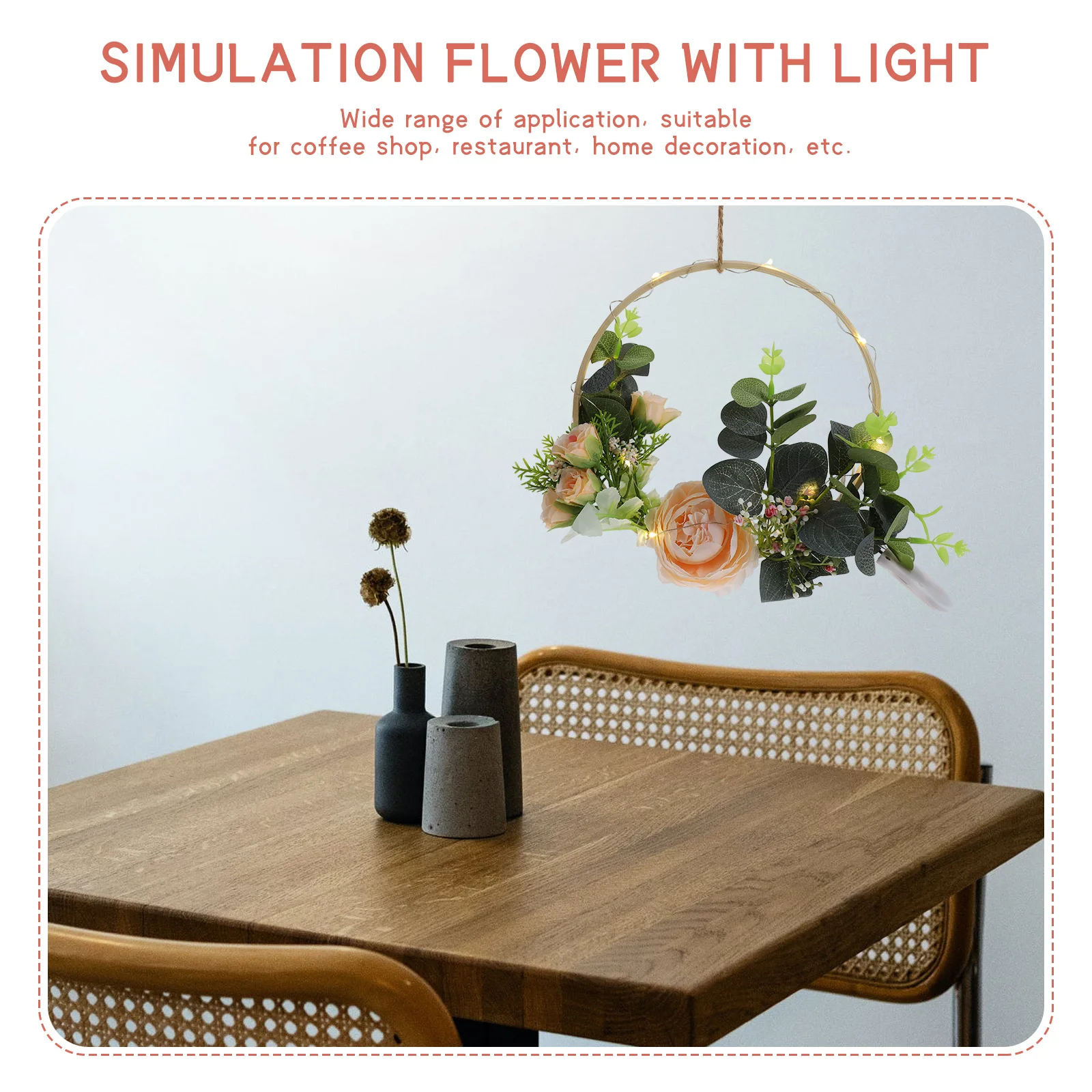 

1Pcs Bamboo Flower Ring Lamp Hanging Decor Nordic Style Simulation Ribbon Pendant Wall Light Practical Home Hanging Ornament