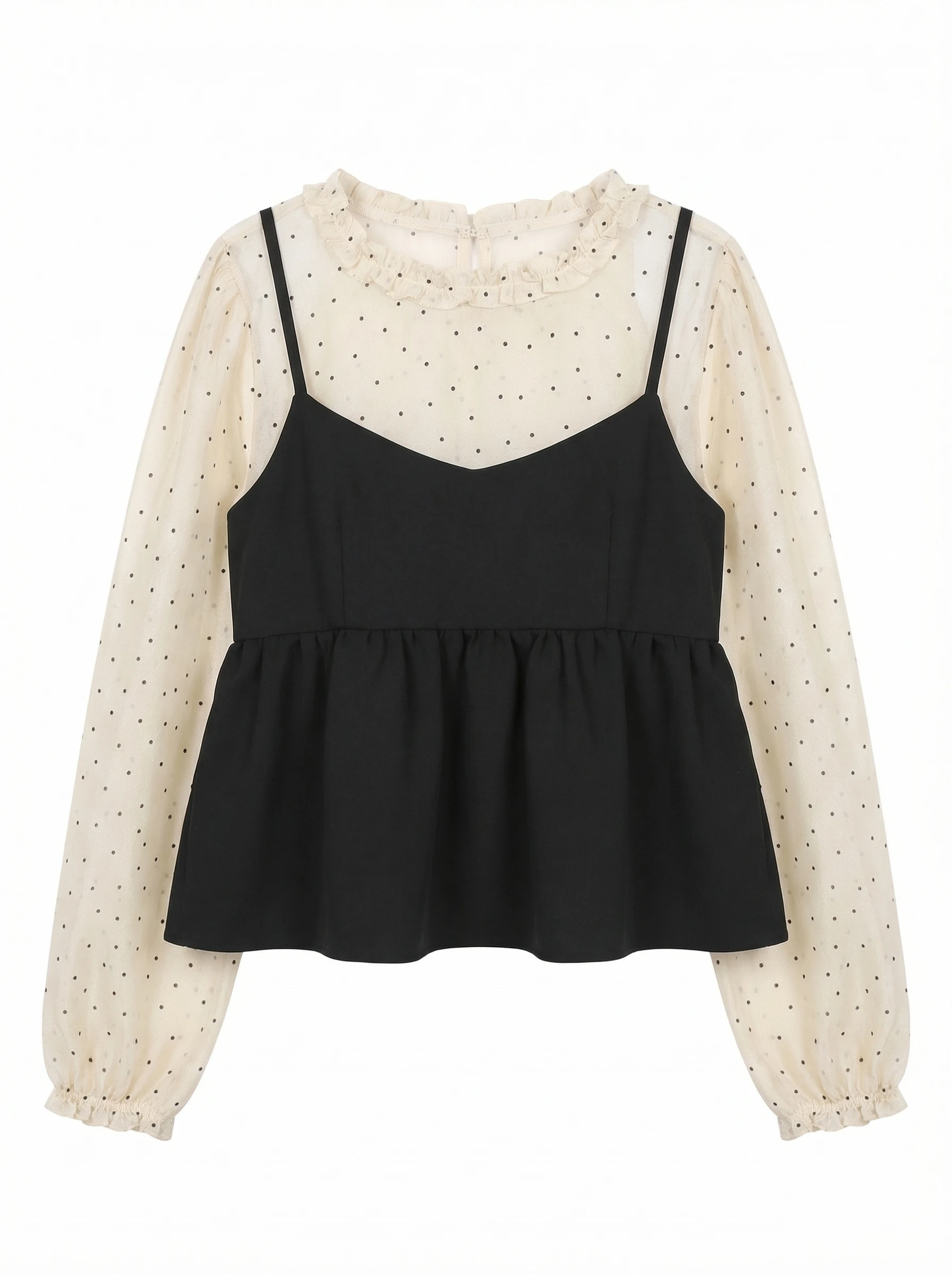 

Large Eye Polka Dot Loose Mesh Patchwork Small Shirt Casual Style Women's Fashion Spring Collection round Neck Lo...