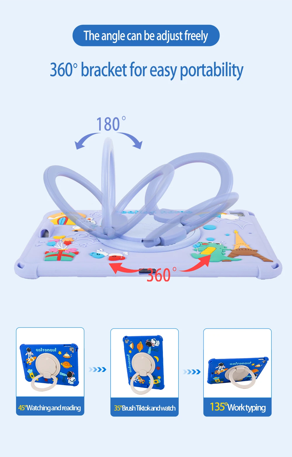Kids Cute Silicone Case Universal For iPad 10.2 7th 8th 9th Generation Air 3 Pro 10.5 Rotating Stand Cover With Shoulder Strap